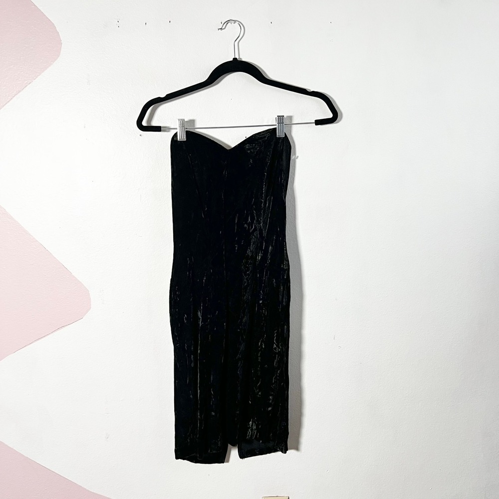 Vintage Black Crushed Velvet Dress Size 5/6 Sweetheart Cocktail Formal Goth